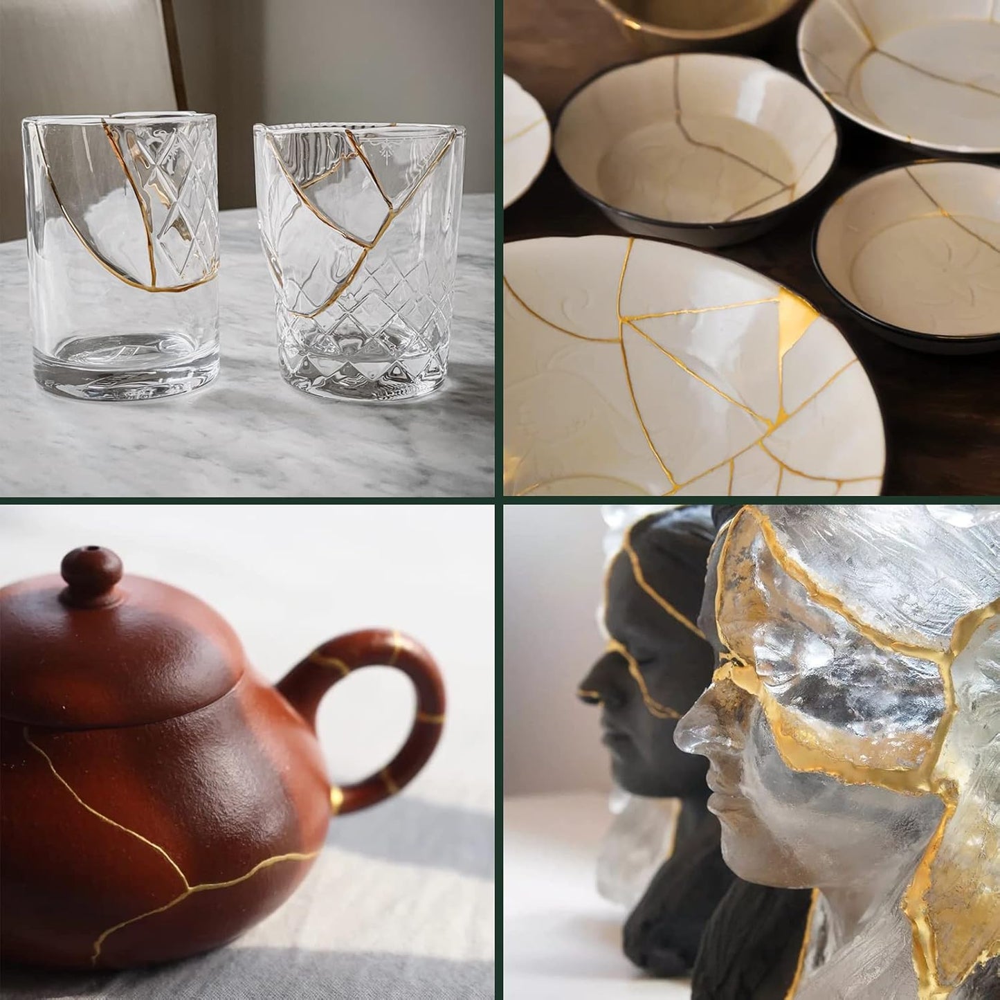 Kintsugi Repair Kit Gold, Japanese Kintsugi Kit to Improve Your Ceramic, Repair Your Meaningful Pottery with Gold Powder Medium, Perfect for Beginners Restoring Meaningful Gifts