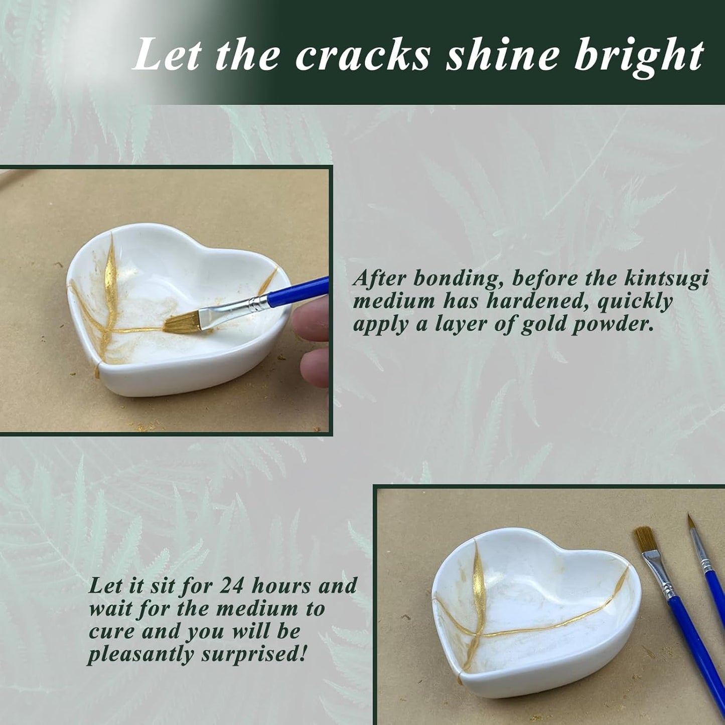 Kintsugi Repair Kit Gold, Japanese Kintsugi Kit to Improve Your Ceramic, Repair Your Meaningful Pottery with Gold Powder Medium, Perfect for Beginners Restoring Meaningful Gifts