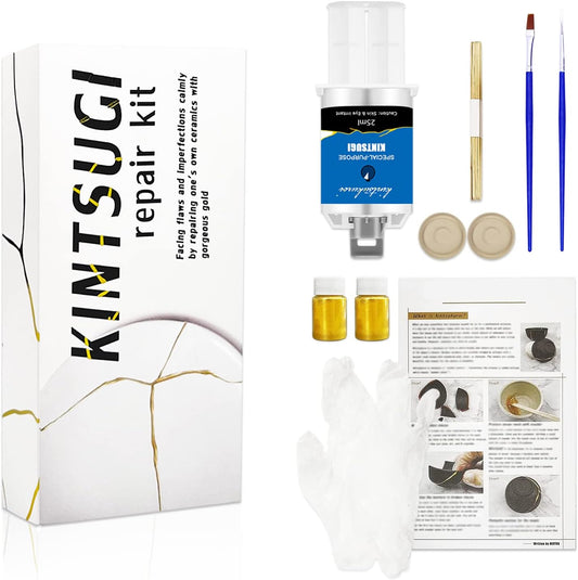 Kintsugi Repair Kit Gold, Japanese Kintsugi Kit to Improve Your Ceramic, Repair Your Meaningful Pottery with Gold Powder Medium, Perfect for Beginners Restoring Meaningful Gifts