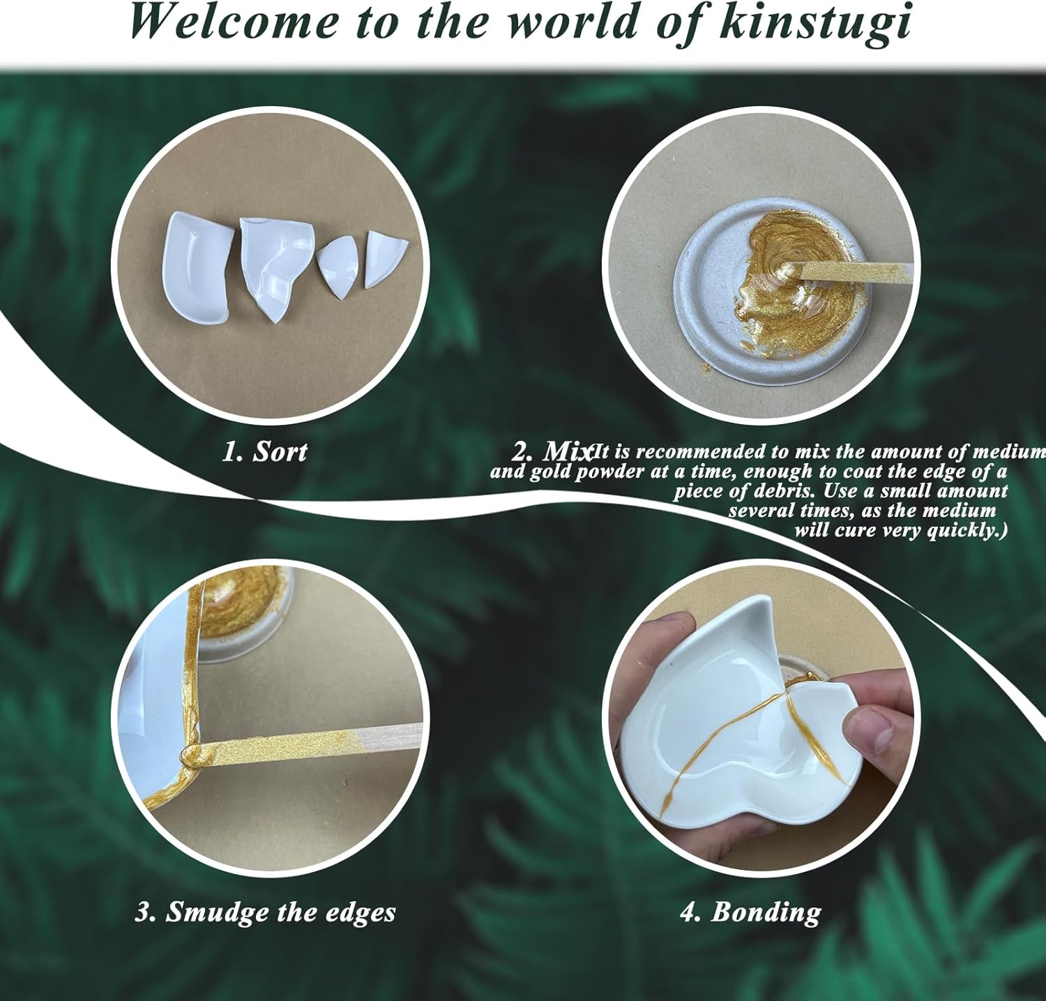 Kintsugi Repair Kit Gold, Japanese Kintsugi Kit to Improve Your Ceramic, Repair Your Meaningful Pottery with Gold Powder Medium, Perfect for Beginners Restoring Meaningful Gifts