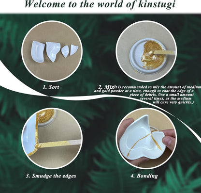 Kintsugi Repair Kit Gold, Japanese Kintsugi Kit to Improve Your Ceramic, Repair Your Meaningful Pottery with Gold Powder Medium, Perfect for Beginners Restoring Meaningful Gifts