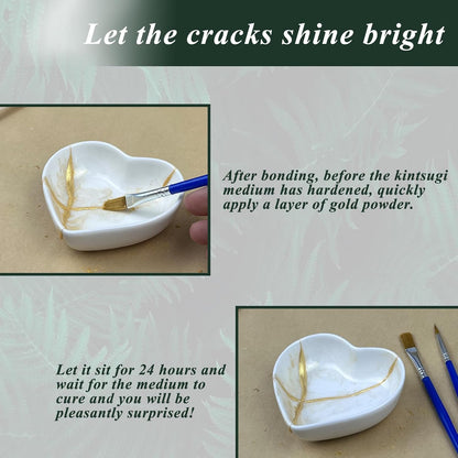 Kintsugi Repair Kit Gold, Japanese Kintsugi Kit to Improve Your Ceramic, Repair Your Meaningful Pottery with Gold Powder Medium, Perfect for Beginners Restoring Meaningful Gifts