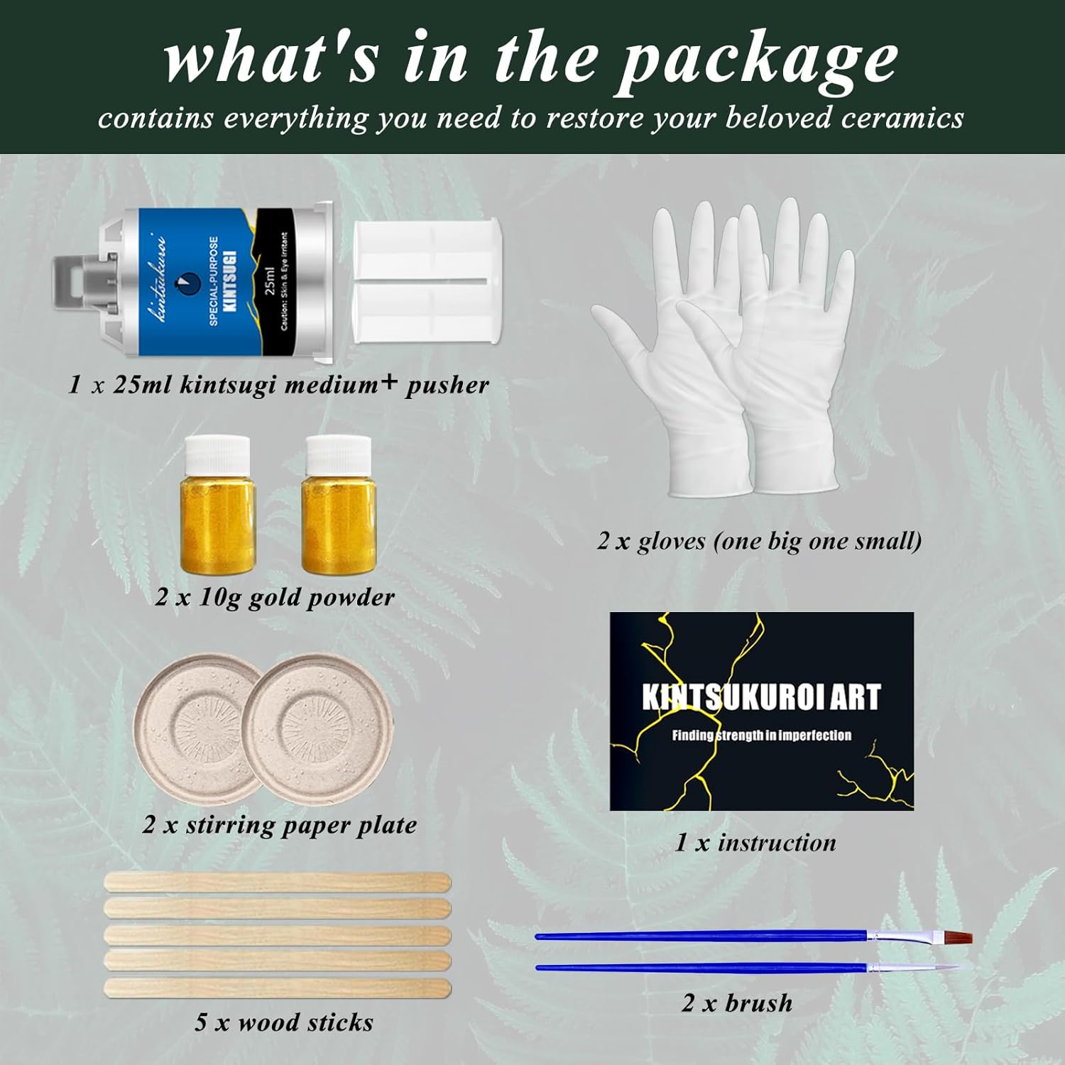 Kintsugi Repair Kit Gold, Japanese Kintsugi Kit to Improve Your Ceramic, Repair Your Meaningful Pottery with Gold Powder Medium, Perfect for Beginners Restoring Meaningful Gifts